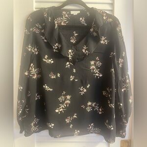 J.Jill Size PM Black and White Boxy Blouse with Cuffed Sleeves and Sailor Collar